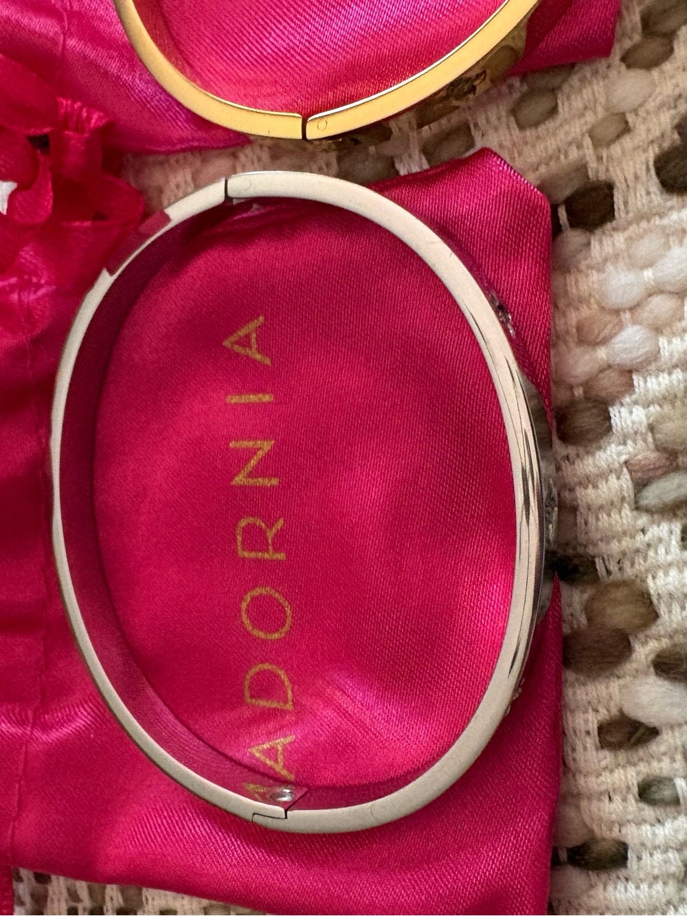 Adornia Silver Tone Hinged Bangle Bracelet with Pink Pouch - Picture 2 of 4